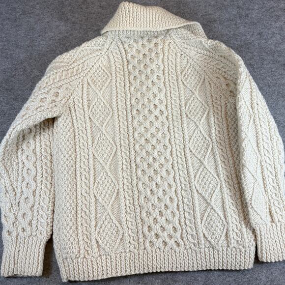 Vintage Sweater Womens Small Beige Cardigan Fisherman Chunky Knit Winter Cozy - Picture 5 of 6